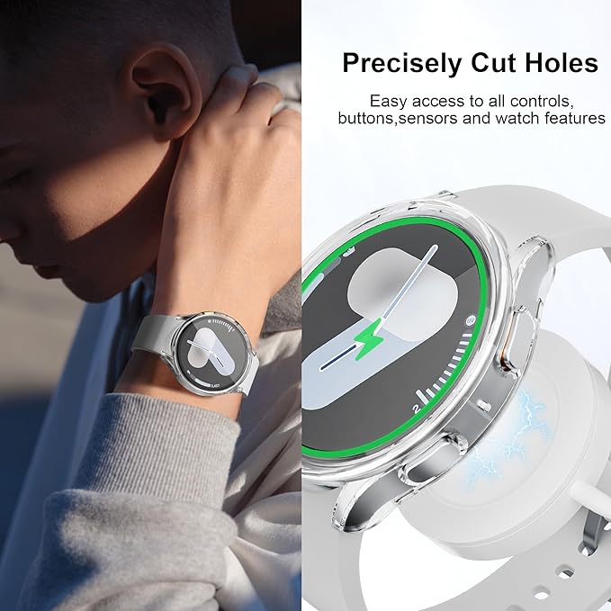 2 Pack Case With Tempered Glass for Samsung Galaxy Watch 7 Screen Protector 44mm Men Women,Hard PC Overall Protection Anti-Slip Scratch-Resistant Cover for Samsung Galaxy Watch 7 Case 44mm Accessories - Image 8
