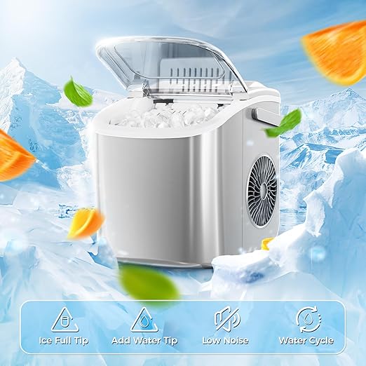 Antarctic Star Countertop Ice Maker，Portable Ice Makers with Self-Cleaning, Bullet Ice Machine, 26Lbs/24H, 9 Ice Cubes Ready in 6 Mins for Kitchen Bar Party RV, Grey - Image 4