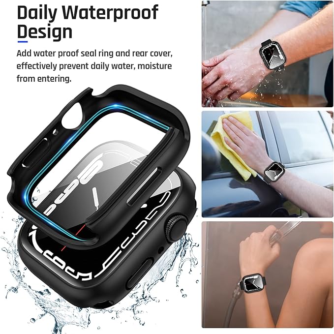 Goton 2 in 1 Waterproof Case for Apple Watch Screen Protector Series 6/5/4, SE 3/2/1 44mm, 360 Protective Glass Face Cover Hard PC Bumper + Back Frame for iWatch Accessories 44 mm - Image 4