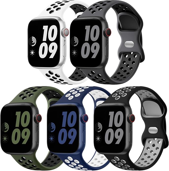 Lerobo 5 Pack Sport Band Compatible for Apple Watch Band 46mm 44mm 45mm 49mm 42mm 41mm 40mm 38mm Men Women, Breathable Silicone Strap for iWatch Series 11 10 9 8 7 6 5 4 3 2 SE 3 2nd Gen Ultra 3 2 1 by Lerobo