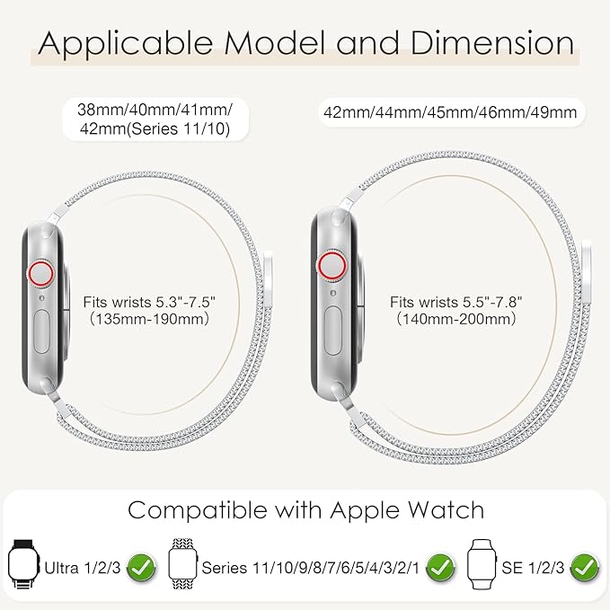 Original Milanese Loop Band Compatible with Apple Watch 38mm 40mm 41mm 42mm 44mm 45mm 46mm 49mm - Women & Men Magnetic Closure Adjustable Metal Strap for iWatch Series 11 10 9 8 7 6 5 4 SE2 3 Ultra2 3 - Image 2