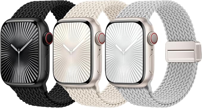 Braided Stretchy Bands Compatible with Apple Watch Bands 40mm 44mm 38mm 41mm 42mm 45mm 46mm 49mm Women Men, Soft Nylon Sport Strap with Magnetic Clasp for iWatch Series 11 10 9 8 SE 7 6 5 4 3 2 Ultra by JKD-CustomMetalBands