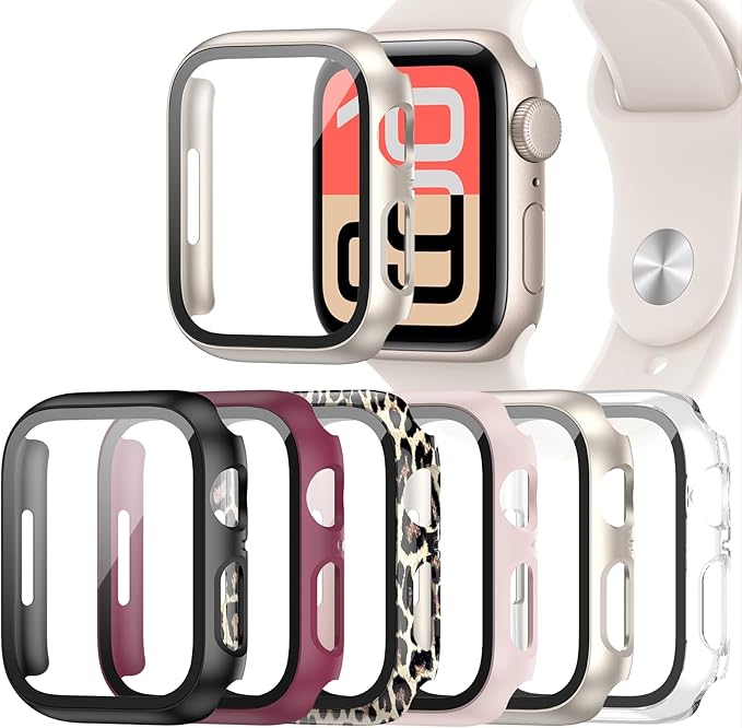 6 Pack Case for Apple Watch SE 3 (2025)/SE 2/SE/Series 6/5/4 44mm with Tempered Glass Screen Protector, Hard PC Ultra-Thin Scratch Resistant Protective Cover for iWatch 44mm Accessories by Landhoo