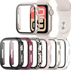 6 Pack Case for Apple Watch SE 3 (2025)/SE 2/SE/Series 6/5/4 44mm with Tempered Glass Screen Protector, Hard PC Ultra-Thin Scratch Resistant Protective Cover for iWatch 44mm Accessories by Landhoo