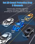 1080P Dash Camera for Car,3 Channel Dash Cam Front and Rear Inside G-Sensor, 3.16” IPS Screen, 24Hr Parking, 170°Wide Angle, Loop Recording, IR Night Vision (Dark Black) - Image 3