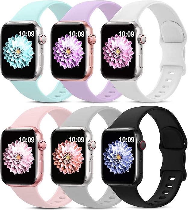 6 Pack Sport Bands Compatible with Apple Watch Band 38mm 40mm 41mm 42mm 44mm 45mm 49mm 46mm,Silicone Waterproof Strap for iWatch Apple Watch Series 11 10 9 Ultra 8 7 6 5 4 3 2 1 SE Women Men by AMSKY