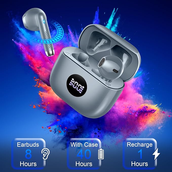 Wireless Earbuds, Bluetooth 5.3 Ear Buds LED Power Display Headphones Bass Stereo, Bluetooth Earbuds in-Ear Noise Cancelling Mic, 40H Playback Mini Case IP7 Waterproof Sports Earphones for Android iOS - Image 7