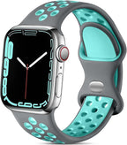 Lerobo Sport Bands Compatible for Apple Watch Band 40mm 38mm 42mm 41mm for iWatch Bands SE 3 2 Series 11 10 9 8 7 6 5 4 3 2 1 for Women Men,Soft Silicone Sport Breathable with Air Hole, Gray/Teal S/M by Lerobo