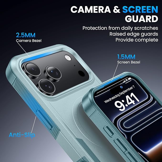 Magnetic for iPhone 17 Pro Max Case, Heavy Duty Protection, 23ft Military-Grade Drop Protection, Compatible with MagSafe, Tough Non-Slip, Matte Surface Phone case for 17 Pro Max 6.9", Light Green - Image 5