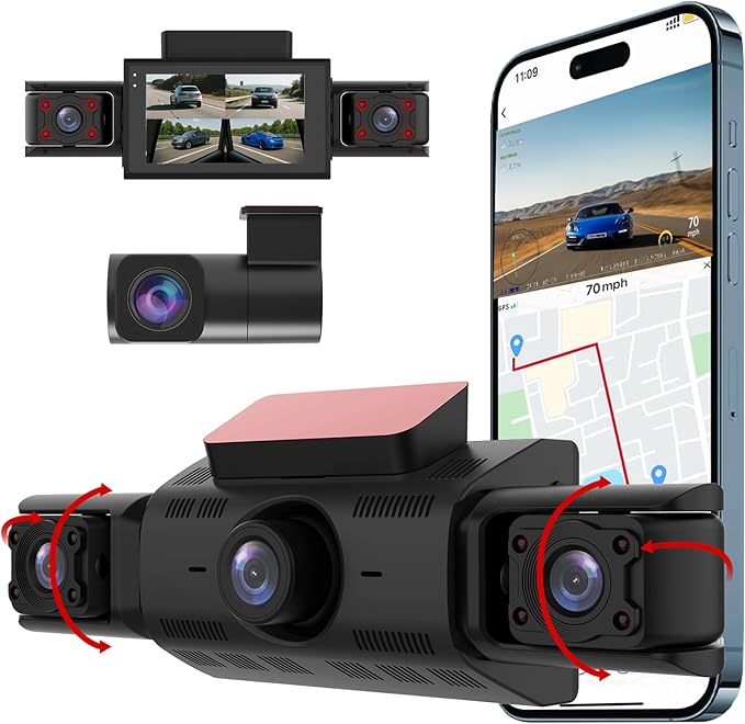 4 Channel Dash Cam 360° View,4K Front and Rear Dash Camera for Cars,WDR Night Vision,Smart Voice Control,Built-in WiFi&GPS,G-Sensor,24H Parking Mode,Free 64GB SD Card,3M Bracket by Unknown