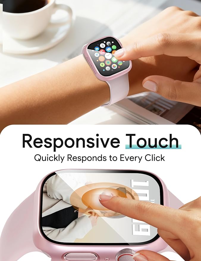 JR.DM 38mm 2 Pack Hard PC Case with HD Tempered Glass Screen Protector for Apple Watch Series 3/2/1, Slim Guard Bumper Full Coverage Protective Anti-Scratch Face Cover for iWatch, Pink/Clear - Image 4