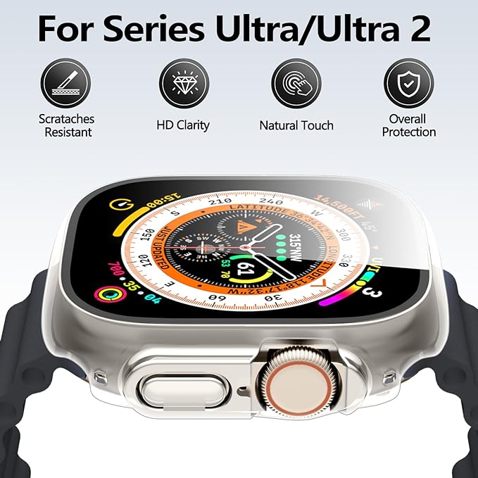 Case for Apple Watch Ultra 2/1 Ultra 3(2025) Screen Protector 49mm, Built-in Tempered Glass [Touch Sensitive] Slim Guard Bumper Hard PC Full Protective Cover for iWatch 49mm - Image 2