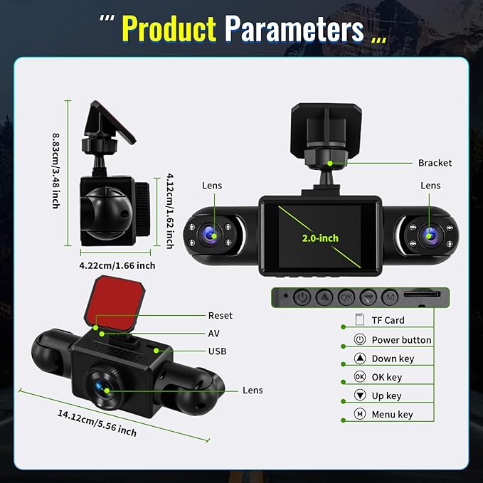 NHOPEEW 4 Channel Dash Cam 360° Front and Rear Inside Left Right, Dash Camera for Cars, Built-in Night Vision, Sensitive Motion Detection, Motion Detection, Parking Mode, Loop Recording + 32G TF Card - Image 8
