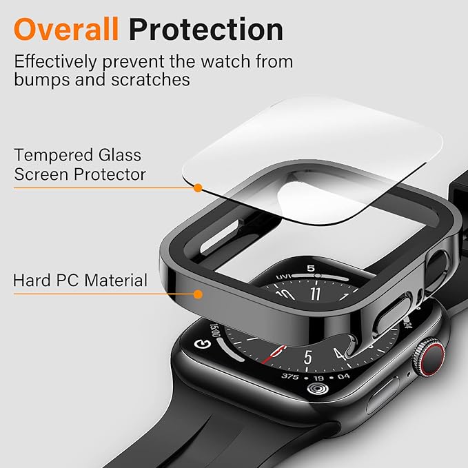 Amizee 2 Pack Compatible with Apple Watch Series 9 8 7 45mm Case with Built-in Screen Protector, Ultra-Thin Hard PC Straight Edge Anti-Scratch Protective Cover for iWatch 45mm (Black/Silver) - Image 2