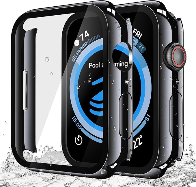 Misxi [2 Pack] Waterproof Hard Case with Tempered Glass Compatible with Apple Watch Series 9 Series 8 Series 7 41mm, Ultra-Thin Protective Cover for iWatch Screen Protector, Jet Black by Misxi