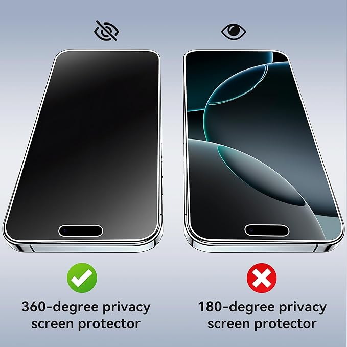 Ailun 3 Pack 4 Way 360 Degree Privacy Screen Protector for iPhone 16 Pro [6.3 inch], Face ID Sensitive,4 Directions Horizontal and Vertical All Around Anti Spy Tempered Glass Film[9H Hardness]-HD - Image 4