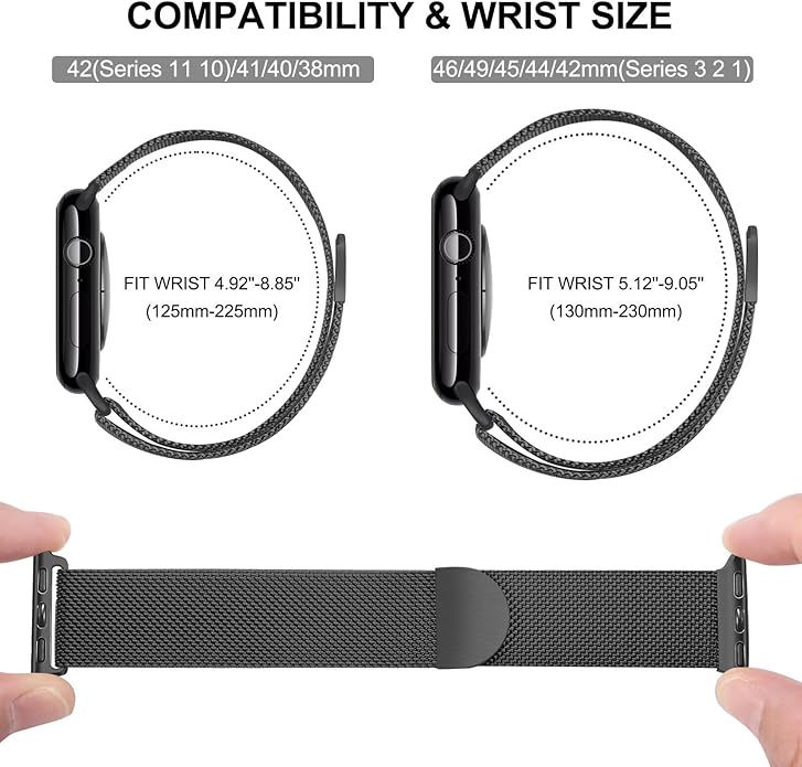 Dhwazz Mesh Loop Band for Apple Watch Series 11 10 42mm 46mm Women Men, Stainless Steel Magnetic Strap for iWatch Ultra SE 3 2 1 Series 9 8 7 6 5 4 3 2 1 41mm 40mm 38mm 49mm 45mm 44mm 42mm - Image 6