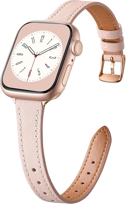 Charlam Slim Leather Band Compatible with Apple Watch Bands for Women 40mm 38mm 41mm 42mm 44mm 45mm 46mm, Top Grain Genuine Leather Strap Thin Wristband for iWatch Series 11 10 SE 9 8 7 6 5 4 3 2 1 by Charlam