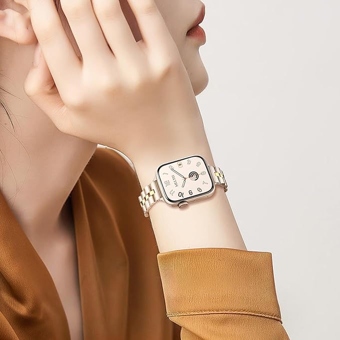 Melyis Slim Metal Band Fits Apple Watch Bands for Women 42mm(Series 11/10) 40mm 41mm 38mm, Stainless Steel iWatch Bands, Dressy Band for Apple Watch Series 11 10 9 SE 8 7 6 5 4 3, Starlight&Gold - Image 4