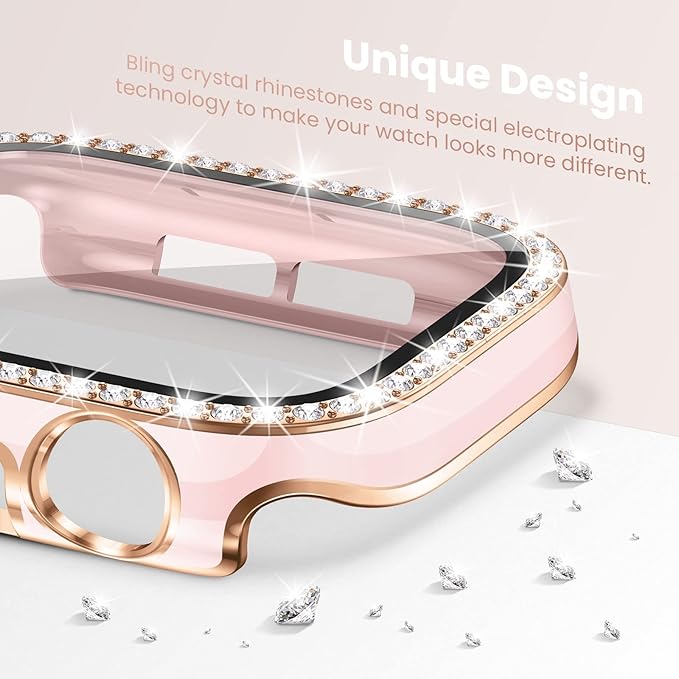 Goton 2-Pack Bling Case for Apple Watch Screen Protector 44mm SE 3/2/1, Series 6 5 4, Women Diamond Rhinestone Bumper Face Cover for iWatch Accessories 44 mm - Image 3