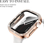 Adepoy Compatible for Apple Watch Case 38mm Series 3/2/1 with Tempered Glass Screen Protector, Double Bling Case Crystal Diamonds Rhinestone Bumper Overall Hard PC Protective Cover for iWatch 38mm - Image 5