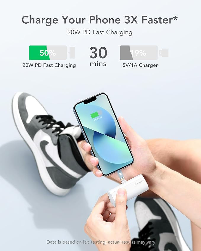 charmast Small Portable Charger for iPhone, Ultra-Compact 20W PD Fast Charging Power Bank 5000mAh, Mini Battery Pack for iPhone 14/14 Pro Max/13/13 Pro Max/12/12 Pro Max/11/XR/X/8/7/6 etc - Image 3