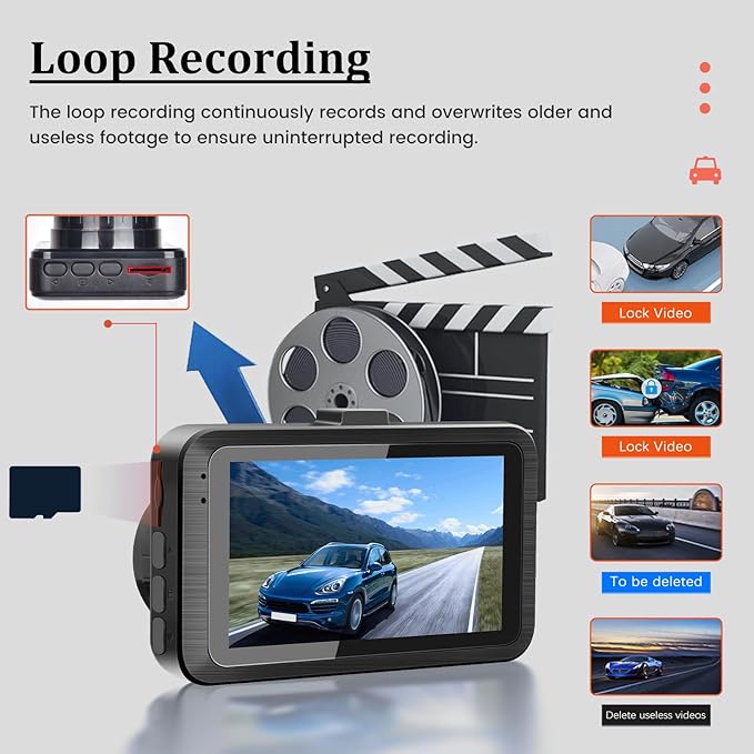 Dash Camera for Car - 3 Inch 1080P IPS Touchscreen Car Camera - G-Sensor/Loop Recording / 24H Parking Monitor / 150° Wide Angle/Night Vision/Exposure Compensation/Support TF Card - Image 4