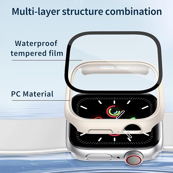 Waterproof Case for Apple Watch Series SE 3/SE 2/SE/Series 4 5 6 44mm Built-in Tempered Glass Screen Protector,[Slim Guard PC Bumper] [Touch Sensitive] Full Protective Face Cover Compatible iWatch - Image 7