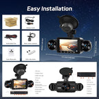 NHOPEEW Dash Cam Front and Rear Inside, 4 Channel Dash Cam 3" IPS Screen Front and Back with 8 IR Night Vision Lights, Loop Recording, 24 Hours Recording, G-Sensor, Reverse Help - Image 8