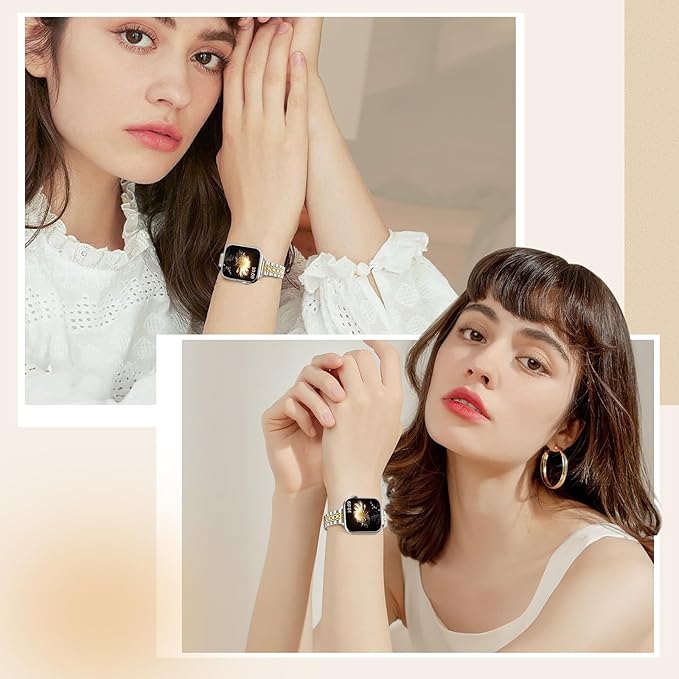 TiMOVO Metal Band Compatible with Apple Watch 42mm (Series 11/10) 41mm 40mm 38mm for Women, Dressy Replacement Strap for iWatch SE 3/2/1, Series 9/8/7/6/5/4/3/2/1, Silver/Gold - Image 2