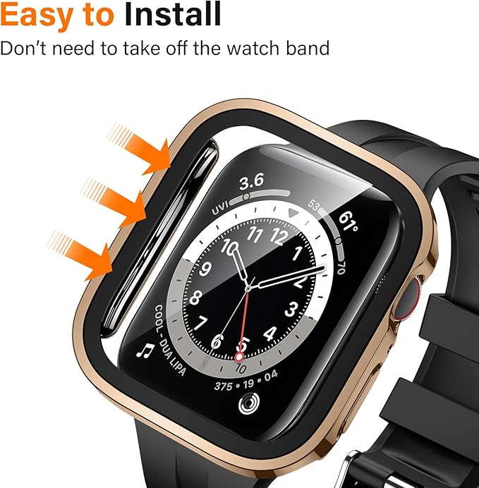 Amizee 2 Pack Compatible with Apple Watch Case SE 3/2/1 Series 6/5/4 44mm with Built-in Screen Protector, Ultra-Thin Hard PC Straight Edge Anti-Scratch Protective Cover for iWatch (Gold/Clear) - Image 3