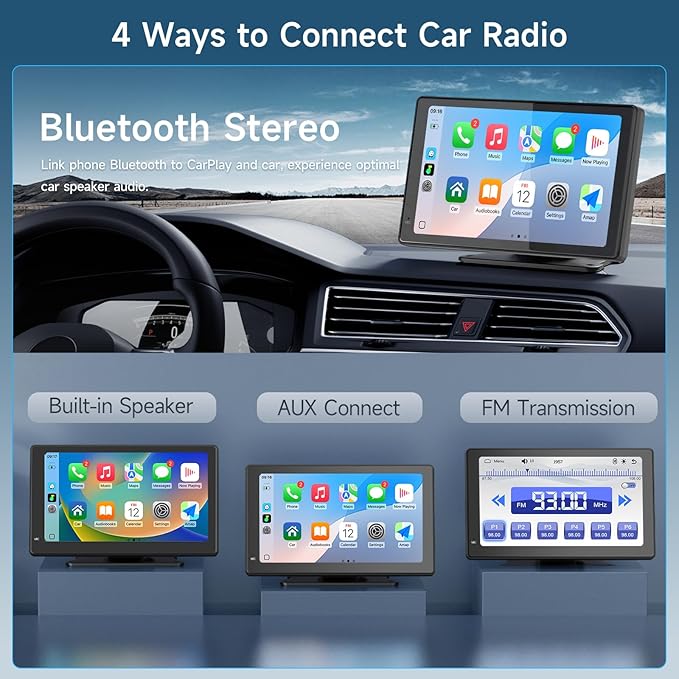 Haudio 7" Wireless CarPlay & Android Auto Screen for Car, Portable Car Stereo with 1080P Front & Rear Dash Cam, Backup Camera, Bluetooth, GPS Navigation, FM Transmitter, Plug & Play - Image 3