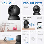 Tapo 2K Indoor Pan/Tilt Wired Security Camera - Works as a Baby Monitor & Pet Camera, Motion Detection, 2-Way Audio, Siren, Night Vision, No-Subscription Local Storage or Optional Cloud, C211 (2-Pack) - Image 2