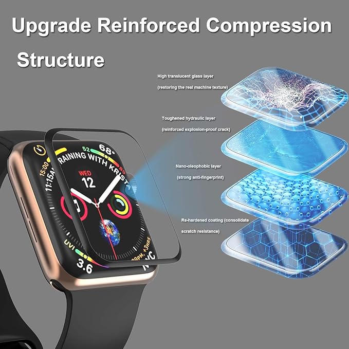 EWUONU [2 Pack Tempered Glass Screen Protector for Apple Watch 44mm SE 3/SE 2/ Series 6//5/4, 3D Full Coverage [Easy Installation Frame] Waterproof Bubble-Free HD Clear Film for iWatch 44mm - Image 2