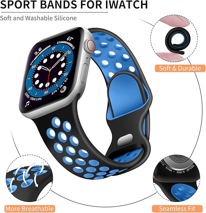 Lerobo Bands Compatible with Apple Watch Band 40mm 38mm 42mm 41mm Women Men, Breathable Sport Soft Silicone Replacement Band for Apple Watch SE 3 2 for iWatch Series 11/10/9 8/7/6/5/4/3/2/1 - Image 2