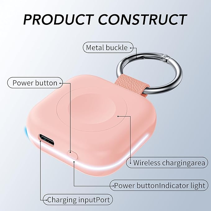 HUOTO Portable Wireless Charger for Apple Watch Accessories,for Apple Watch Series 11/10/9/8/UItra 2/UItra/7/6/5/4/3/2/SE,Compact Magnetic iWatch Charger 1200mAh Power Bank Keychain Travel Style Gift - Image 3