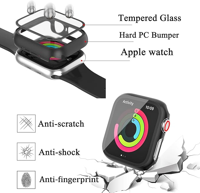 HASDON [12 Pack Case Compatible with Apple Watch 44mm SE 3 SE 2 Series 6 5 4 SE with Tempered Glass Screen Protector, Hard PC Bumper Overall Shockproof Protective Cover for iWatch 44mm Accessories - Image 2