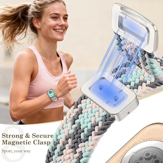 Dirrelo Braided Magnetic Stretchy Nylon Band Compatible for Apple Watch Bands Women 40/41/38/42/44/45/46/49mm, Designer Dressy Infinity Elastic Strap for iWatch Series 11 10 9 8 7 6 5 4 SE/Ultra 3 2 1 - Image 4