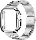 iiteeology Compatible with Apple Watch Band Ultra 3 Ultra 2 Ultra, Upgraded Stainless Steel Band with iWatch Screen Protector Case for Men Silver/Silver by iitee
