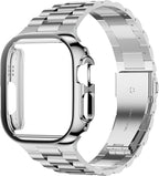 iiteeology Compatible with Apple Watch Band Ultra 3 Ultra 2 Ultra, Upgraded Stainless Steel Band with iWatch Screen Protector Case for Men Silver/Silver by iitee