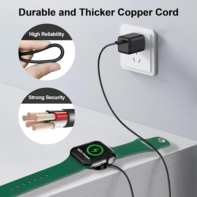   Magnetic Charging Cable for Apple Watch Charger,[USB C Port] Wireless Charging Cable Compatible with iWatch Series Ultra/10/9/8/7/6/SE/SE2/5/4/3/2[1.6FT/0.5M],Black - Image 4
