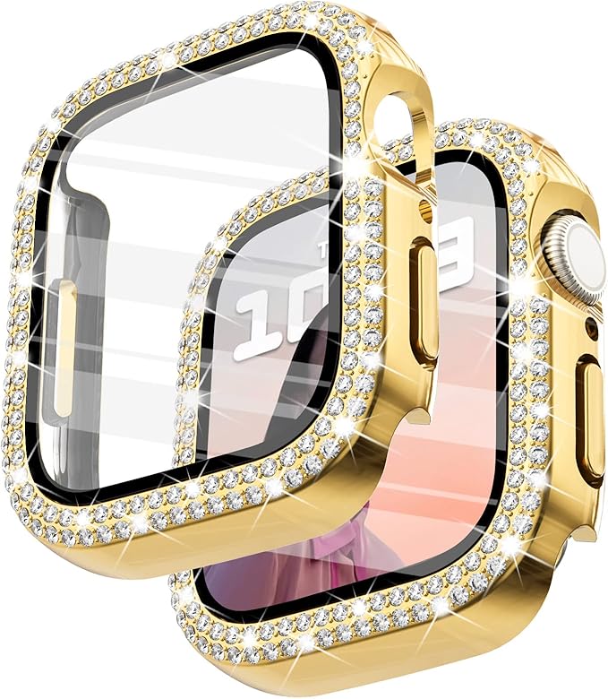 Surace Apple Watch 42mm Series 3/2/1 Case with Tempered Glass Screen Protector, Bling Diamond Overall Protective Case, Gold by Surace