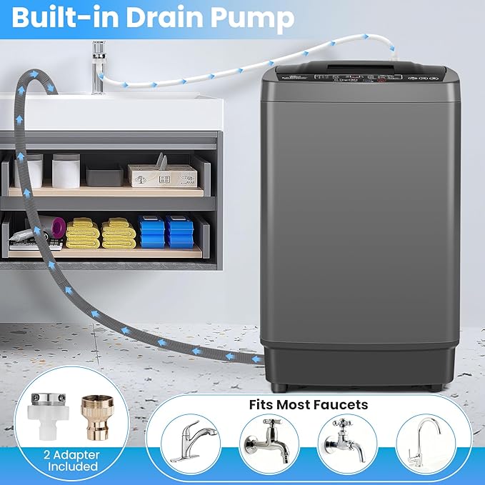 Nictemaw Portable Washing Machine 17.8 lbs, 2.4 Cu.Ft Full-Automatic Washer with Drain Pump, 10 Programs & 8 Water Levels, Efficient Compact Laundry Washer for Small Homes, Apartments, RVs, Dorms - Image 7