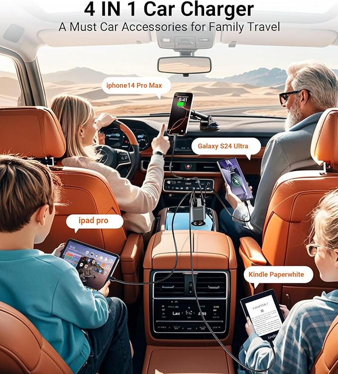 Retractable Car Charger【4-in-1 Fast Charging】 69W Cigarette Lighter Adapter USB C Car Phone Charger [2025 Ultra-Compact] USB C Cigarette Lighter Adapter for iPhone 16 Pro Max Galaxy S25 S24 Pixel - Image 4