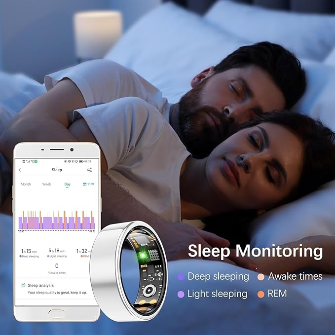 Smart Ring for Women Men, Fit Ring with Heart Rate, Blood Oxygen, HRV, Sleep Monitor, Stress, Step Counter, IP68 Waterproof Fitness Rings for iPhone & Android, No Subscription Fee (Silver, 8#) - Image 5