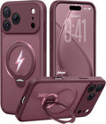 GolbinBox 360° Spin Magnetic Stand for iPhone 17 Pro Max Case, [Compatible with MagSafe] [Full Camera Protection] [16FT Military Drop Protection], Silm Translucent Matte Phone Case, Wine Red by GolbinBox