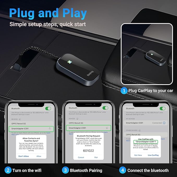 Wireless CarPlay Adapter for iPhone,Convert Wired to Wireless Car Play Dongle, Plug & Play USB/Type-C Adapter for Cars,Seamless Control for iOS 10+（Only Applicable to Cars with carplay System）-Blue - Image 7