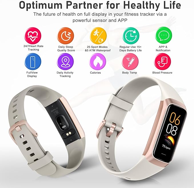 Fitness Tracker with Step Counter/Calories/Stopwatch, Activity Tracker, Health Tracker with Heart Rate Monitor, Sleep Tracker,1.10''AMOLED Touch Color Screen, Pedometer Watch for Women Men - Image 5