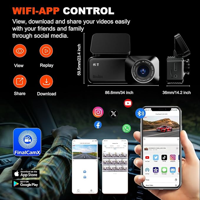 Dashcam Pro 2.0 4k with Front and Rear Camera, GPS, Free 64GB Card, Dashcam with Parking Monitoring, 170° Wide Angle, Night Vsion & Parking Mode - Image 5