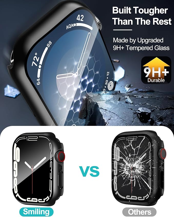 Smiling 2 Pack Case Compatible with Apple Watch Series 3/Series 2 42mm with Tempered Glass Screen Protector, Hard PC Case Overall Protective Cover- Black - Image 3